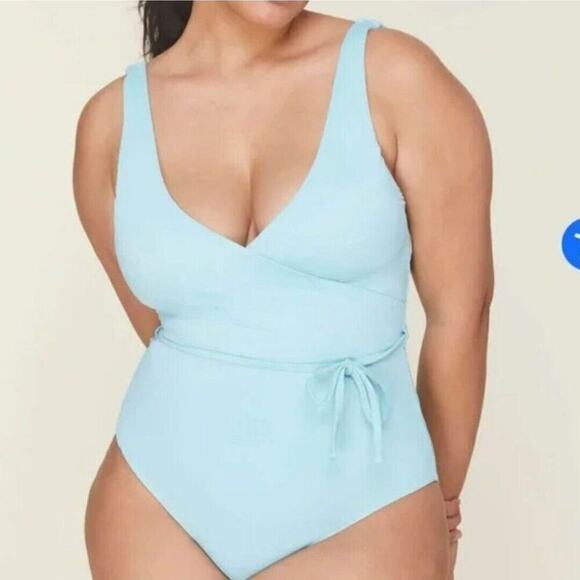 NWT Andie Swim The Belmar One Piece CABLU Blue Tie Waist Swimsuit Size Small - Picture 1 of 7